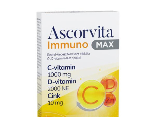 Ascorvita Immuno MAX Étrend-kiegészítő bevont tabletta C-, D-vitaminnal és cinkkel 30x