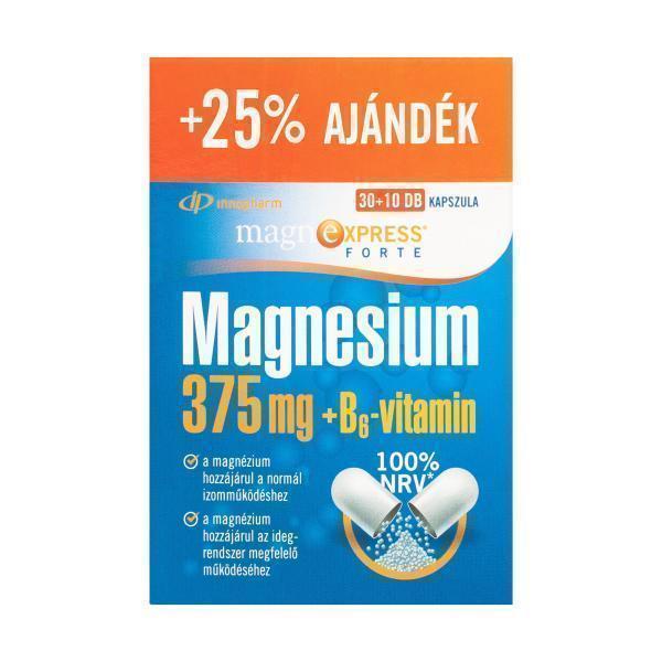 MagnExpress®Forte 375 mg magnézium és B6-vitamin tartalmú étrend-kiegészítő kapszula 30+10x