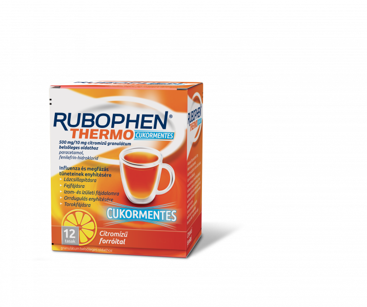 Rubophen Thermo cukormentes 500 mg/10 mg citromízű granulátum belsőleges oldathoz 12x