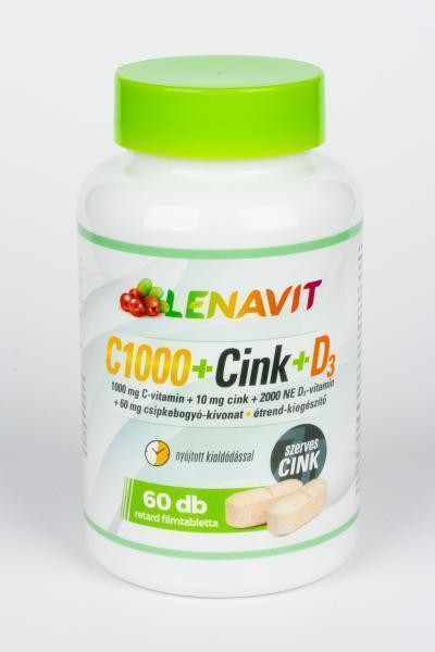 Lenavit C1000 + szerves cink + D3 /2000 NE/ + 60 mg csipkebogyó, retard, 60 db