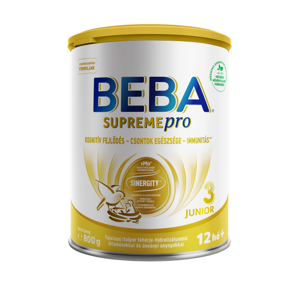 BEBA SUPREMEpro 3 Junior Tejalapú italpor fehérje-hidrolizátumból vitaminokkal és ásványi anyagokkal, 12 hónapos kortól, 800g