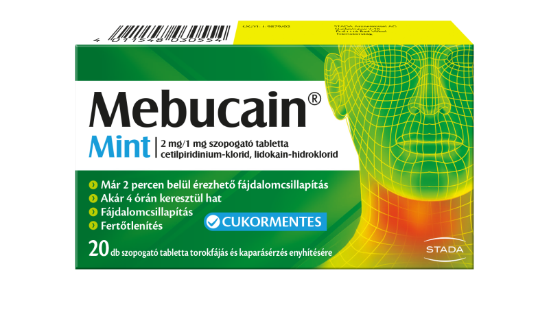 Mebucain Mint 2 mg/1 mg szopogató tabletta