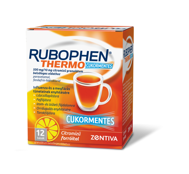 Rubophen Thermo cukormentes 500 mg/10 mg citromízű granulátum belsőleges oldathoz 12x