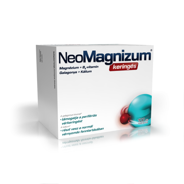 NeoMagnizum keringés káliumot, magnéziumot, galagonya kivonatot és B6-vitamint tartalmazó étrend-kiegészítő tabletta, 100 db