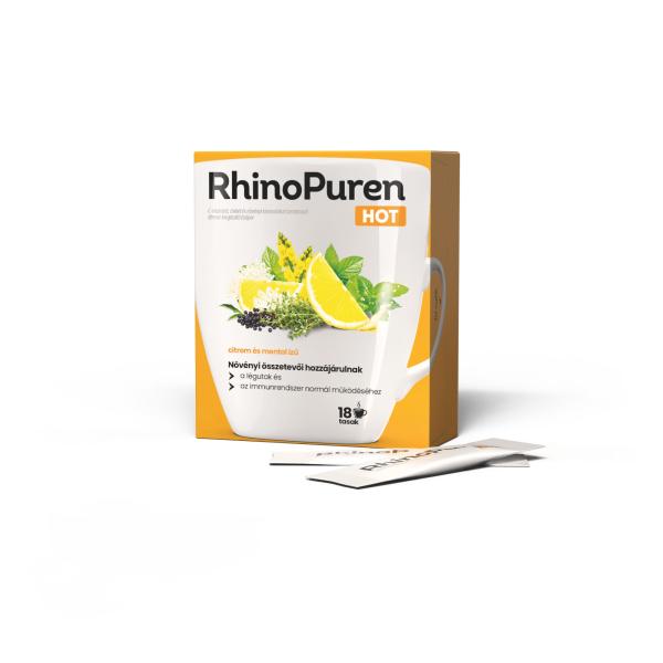 RhinoPuren HOT C-vitamint, cinket és növényi kivonatokat tartalmazó étrend-kiegészítő italpor, 18 tasak