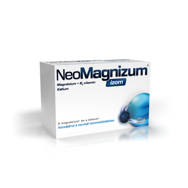 NeoMagnizum izom magnéziumot, káliumot és B6-vitamint tartalmazó étrend-kiegészítő tabletta, 50 db