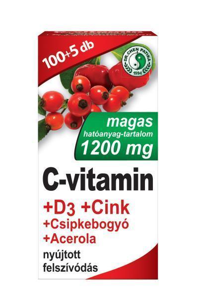 Dr.Chen C-vitamin 1200 mg+D3-vitamin+Zn+Csipkebogyó+Acerola tabletta 105x