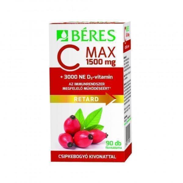 Béres C MAX 1500 mg RETARD filmtabletta csipkebogyó kivonattal + 3000 NE D3-vitamin, 90 db