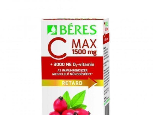 Béres C MAX 1500 mg RETARD filmtabletta csipkebogyó kivonattal + 3000 NE D3-vitamin, 90 db