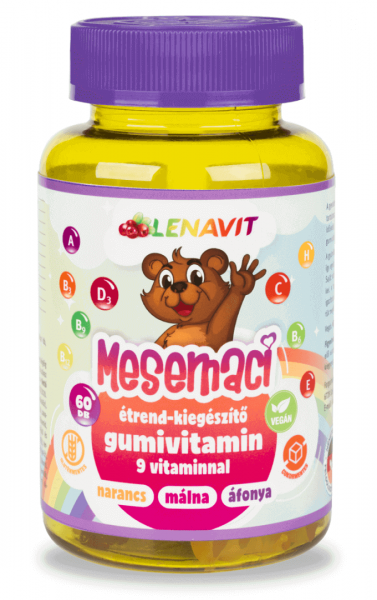 LenaVit Mesemaci gumivitamin, 9 vitaminnal, narancs-málna-áfonya ízekben