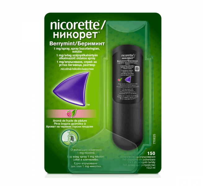 Nicorette® Berrymint 1mg/adag szájnyálkahártyán alkalmazott oldatos spray 13,2ml