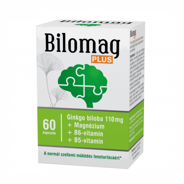 Bilomag PLUS 110 mg Ginkgo biloba kivonatot tartalmazó étrend-kiegészítő kapszula magnéziummal és vitaminokkal 60x