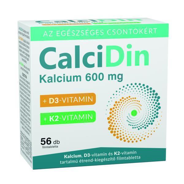 CalciDin Kalcium, D3-vitamin és K2-vitamin tartalmú étrend-kiegészítő filmtabletta 56 db